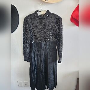 1950s Anne Fogarty Black Sequin Long Sleeve Dress